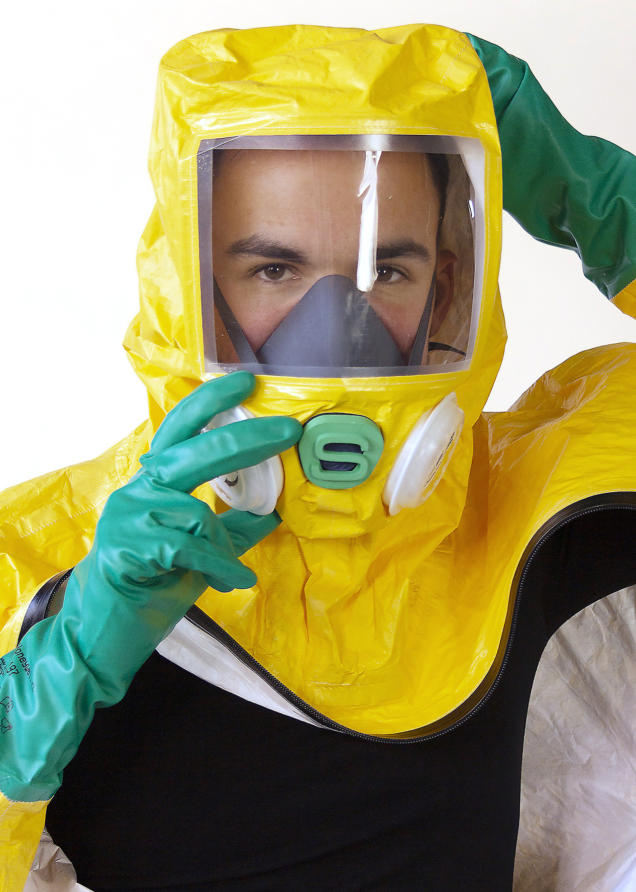 Vollschutzanzug SUBITUS®, Detailansicht Kopfteil mit eingebauter Halbmaske