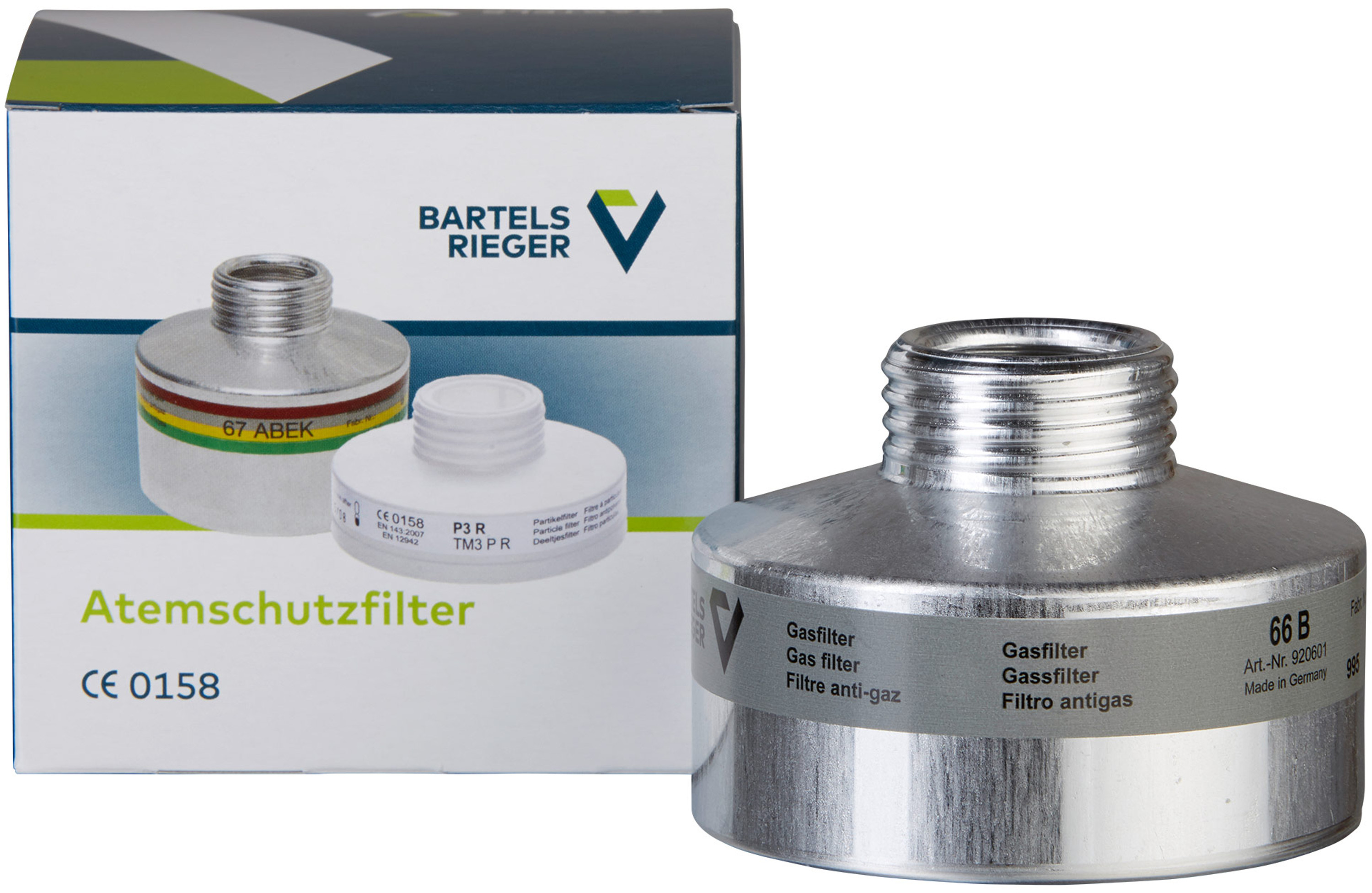 Gasfilter 66 B neben Verpackung