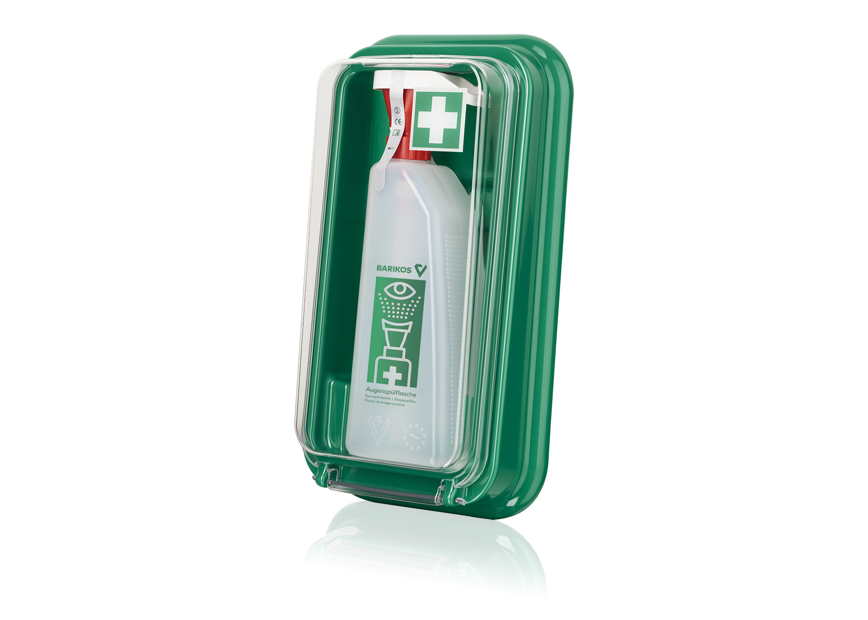 Barikos eye wash bottle set: Wall dispenser incl. 1x full eye wash bottle