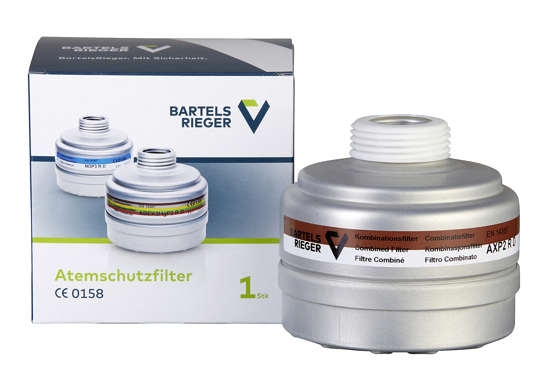 Überdruck-Kombinationsfilter 85 AXSt neben Verpackung