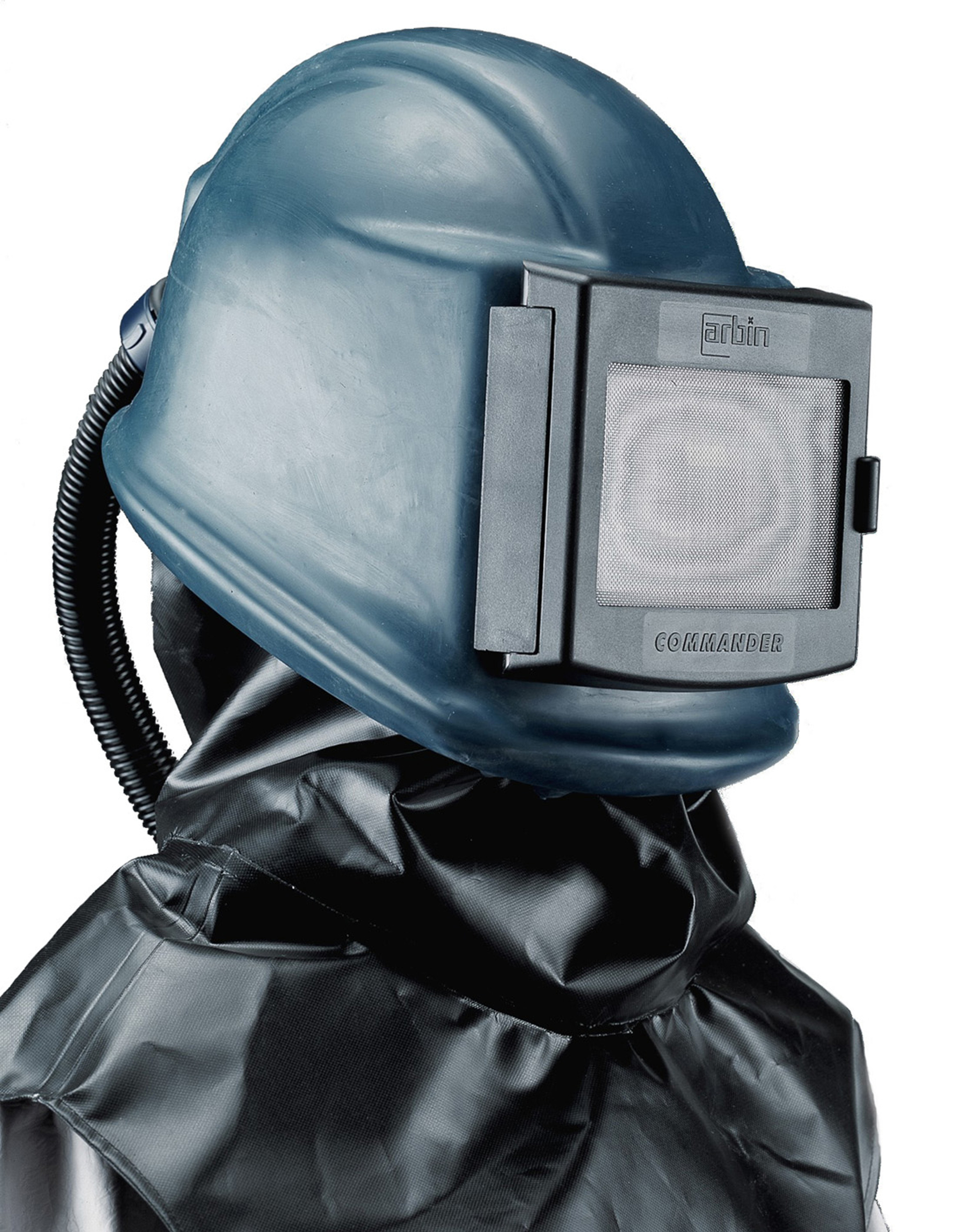 Nahaufnahme Strahlerschutzhelm Commander mit Kunststoff-Cape