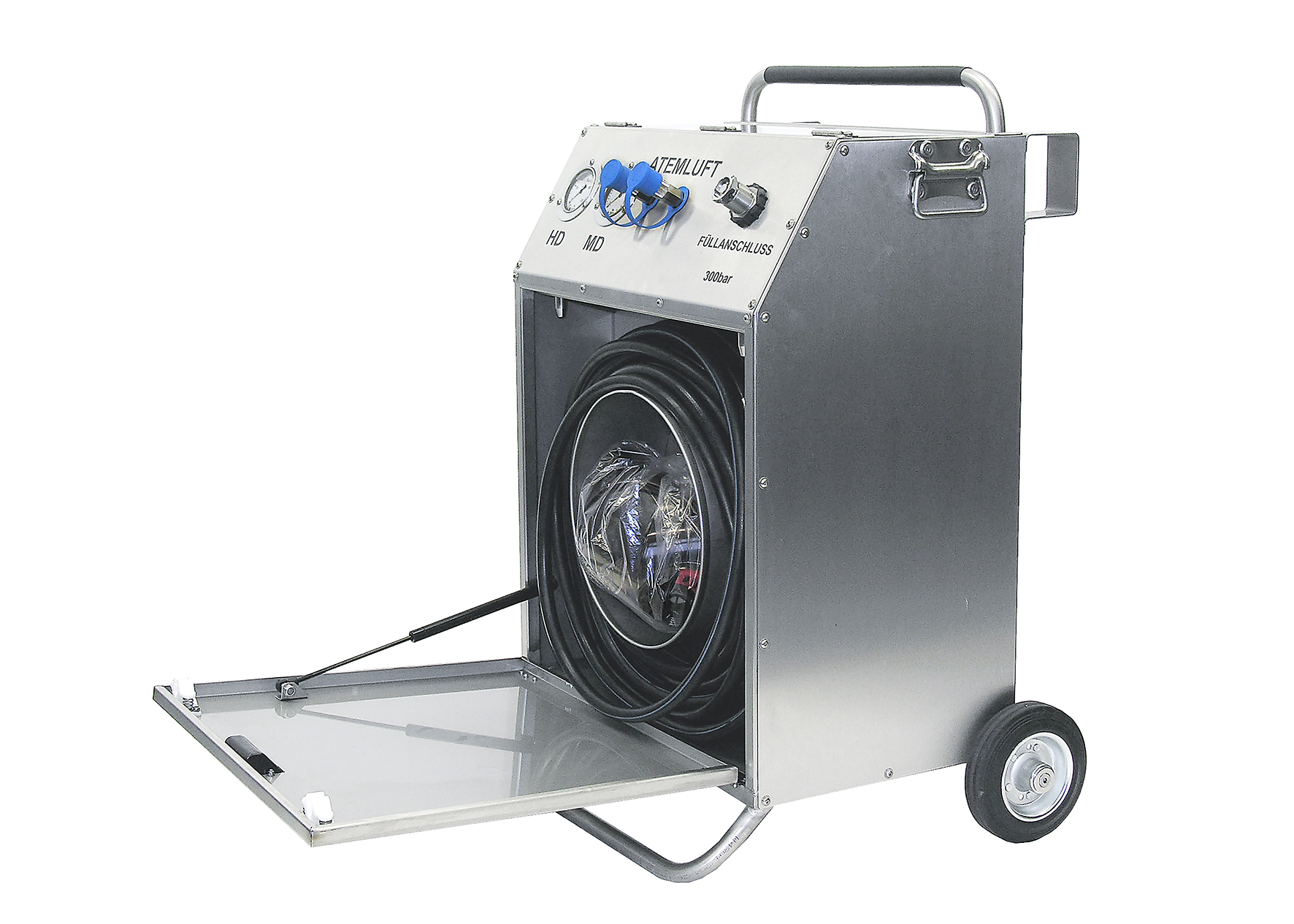 Mobiler Atemluft-Container, Abbildung geöffnet mit Blick auf den Inhalt