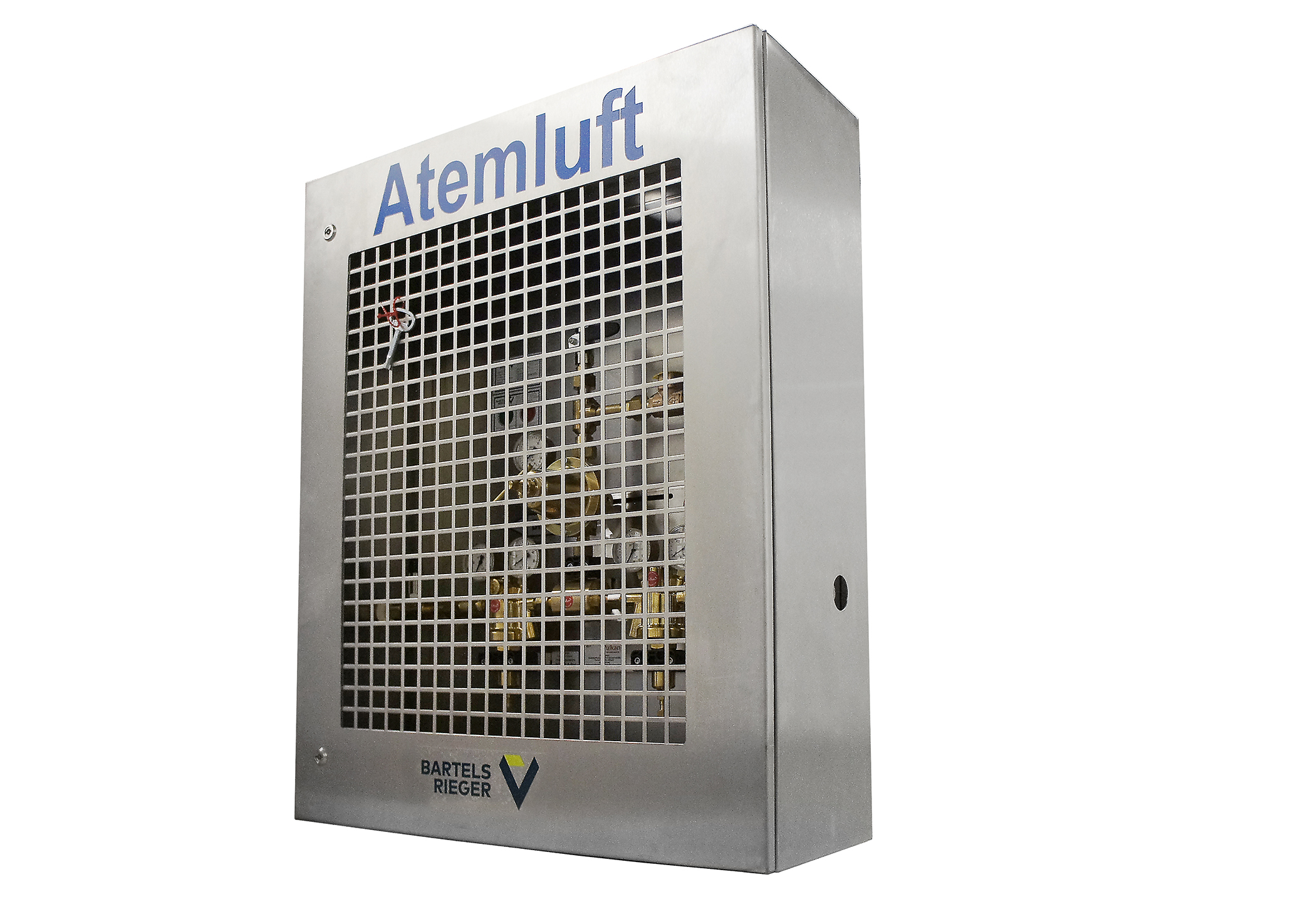 Frontansicht der stationären Atemluftversorgung BR55 im Edelstahlschrank